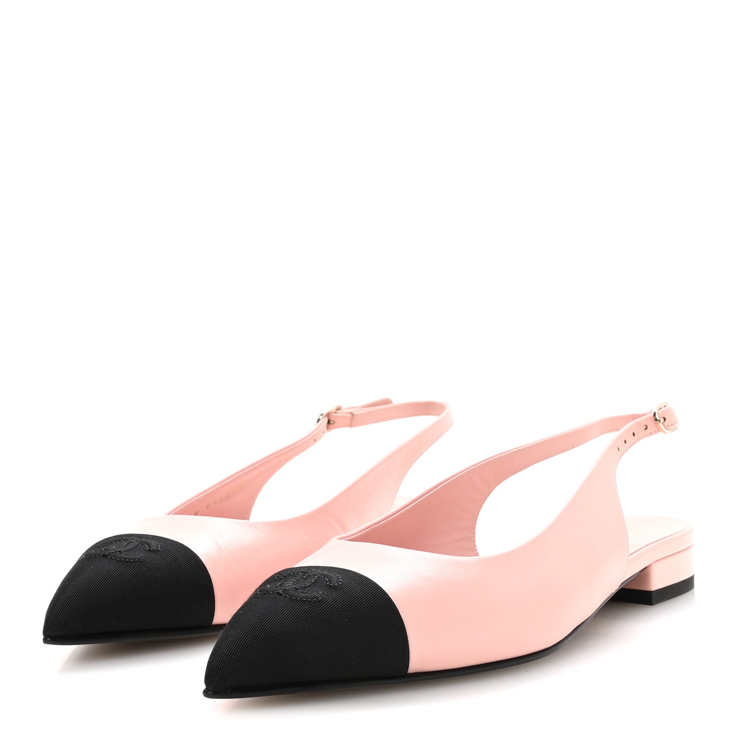 Goatskin Grosgrain Pointed Toe CC Slingback Flats 39 Pink Black