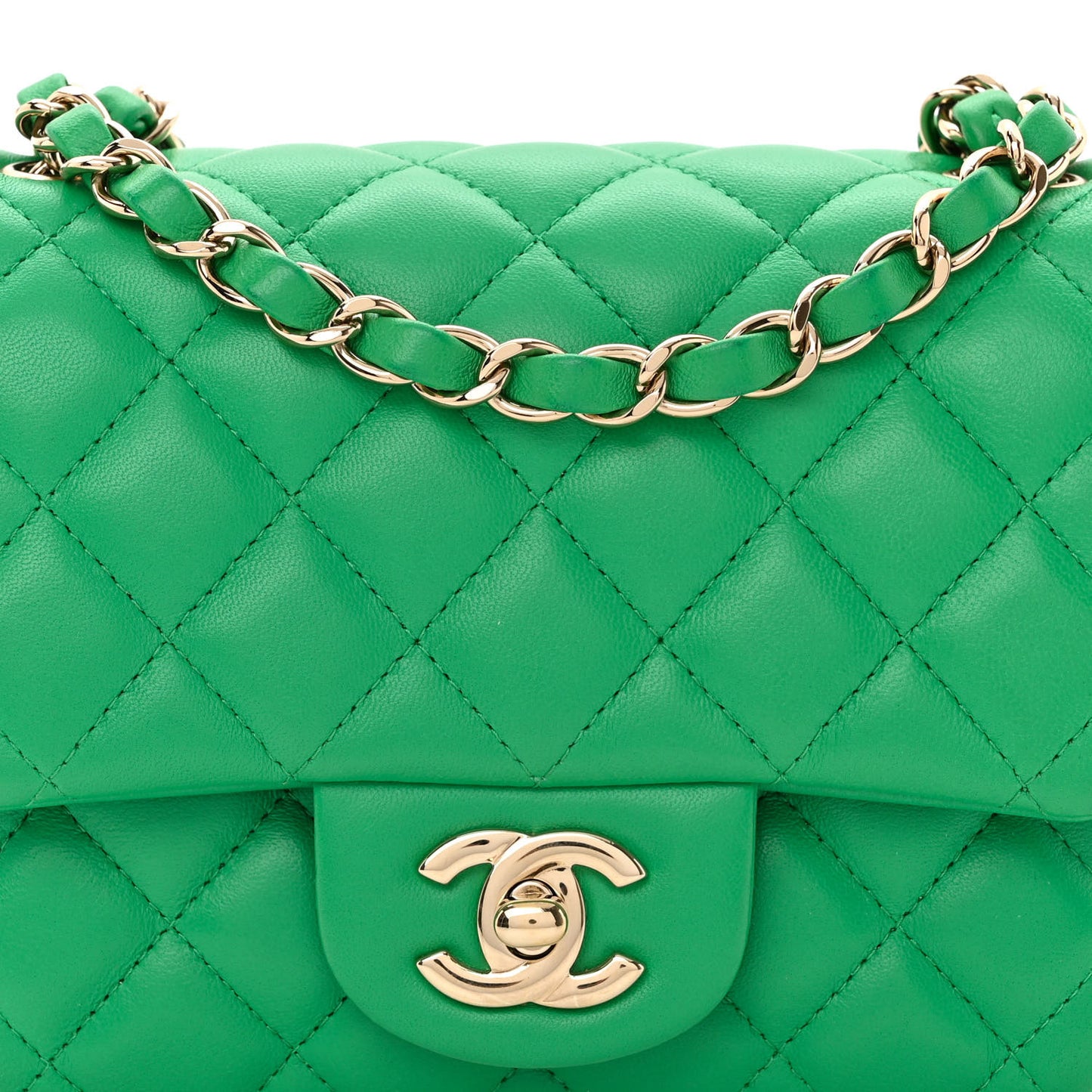 Lambskin Quilted Mini Square Flap Green