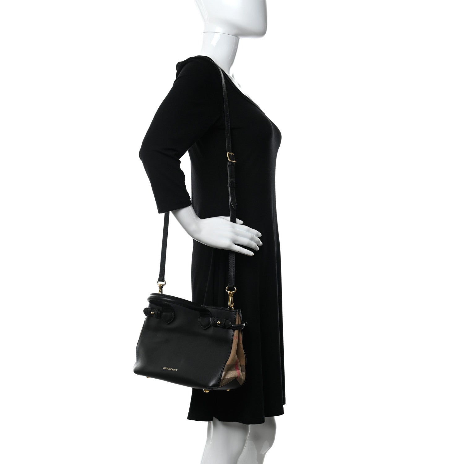 Burberry Calfskin House Check Small Banner Tote Black 2 of 18