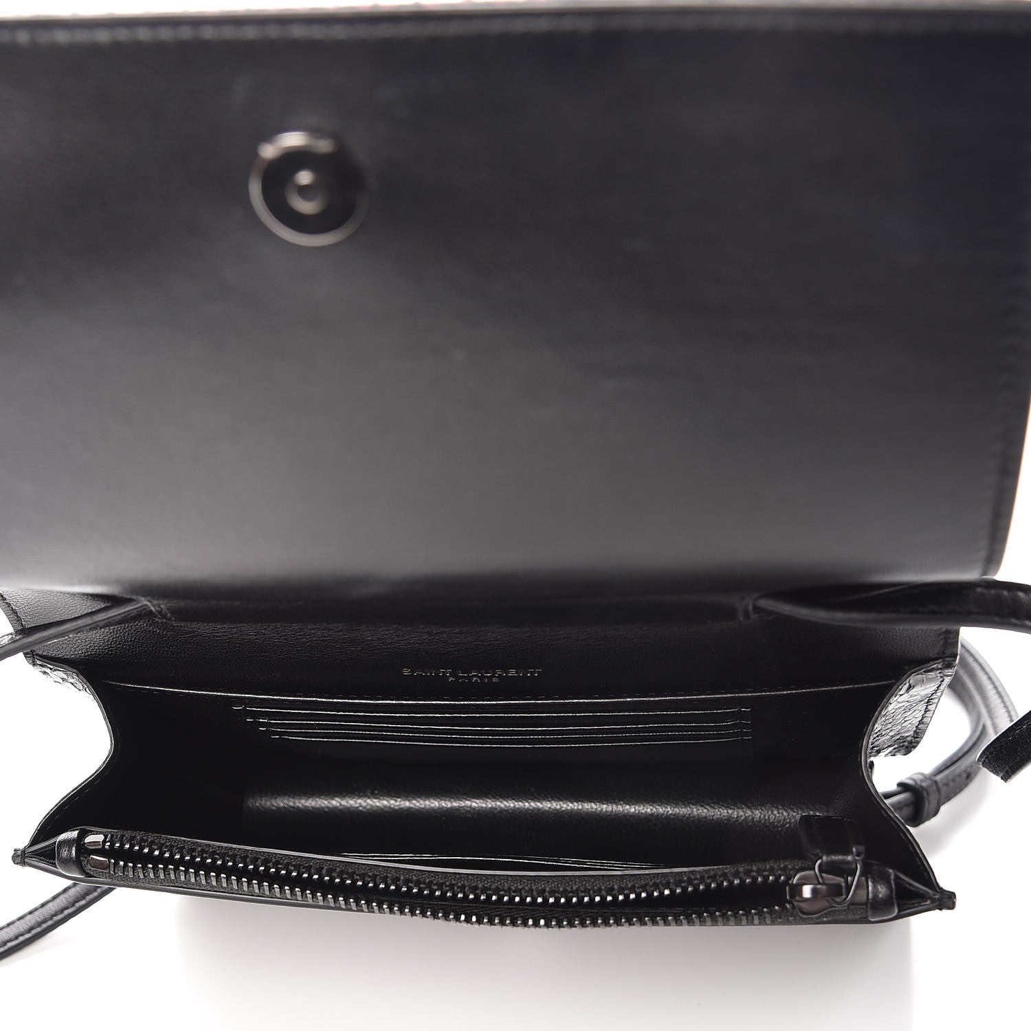 Saint Laurent Snakeskin Two Tone Monogram Toy Kate Strap Wallet Black Fuchsia 5 of 7