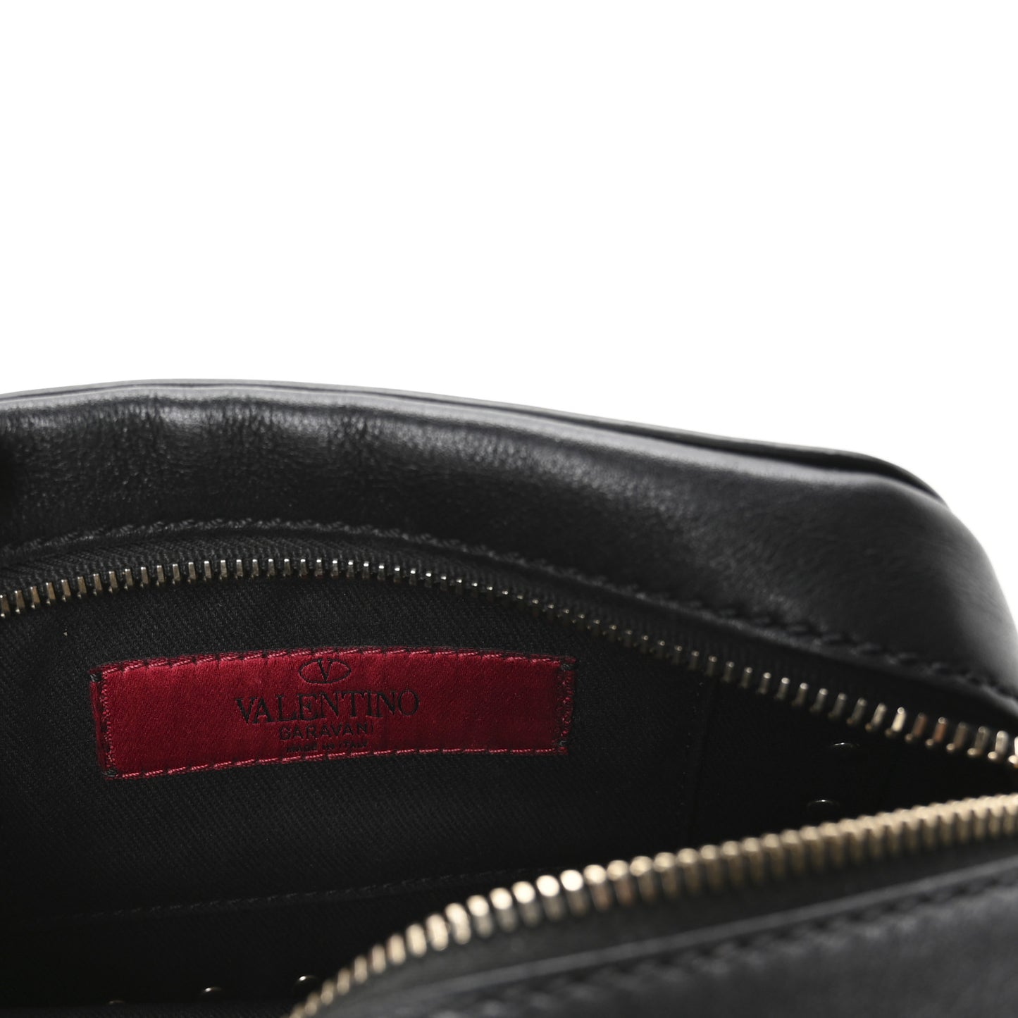 Grained Calfskin Small Rockstud Flap Pocket Camera Crossbody Bag Black