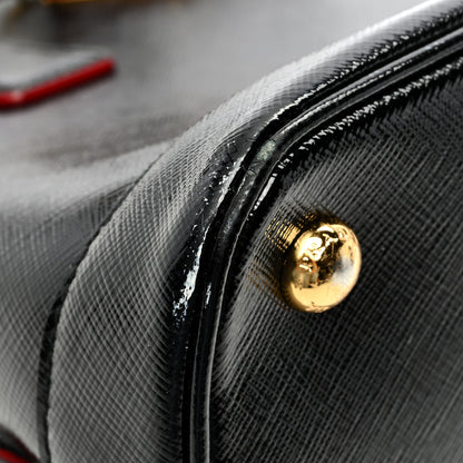 Prada Saffiano Vernice Small Promenade Tote Black Rosso 11 of 13