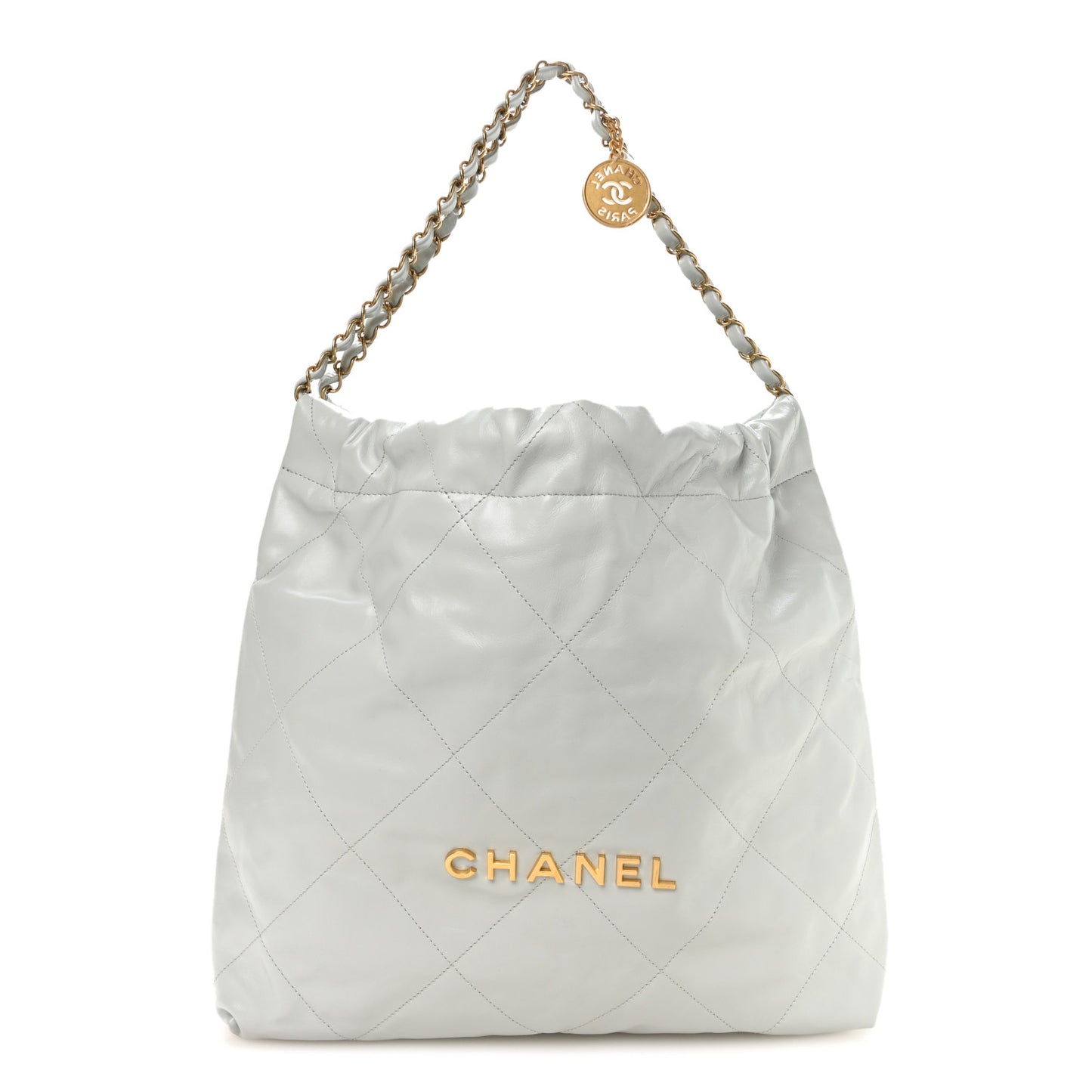 Shiny Calfskin Quilted Chanel 22 Light Blue