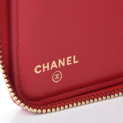 Chanel Lambskin Quilted Large Zip Around Organizer Wallet Red 6 of 8