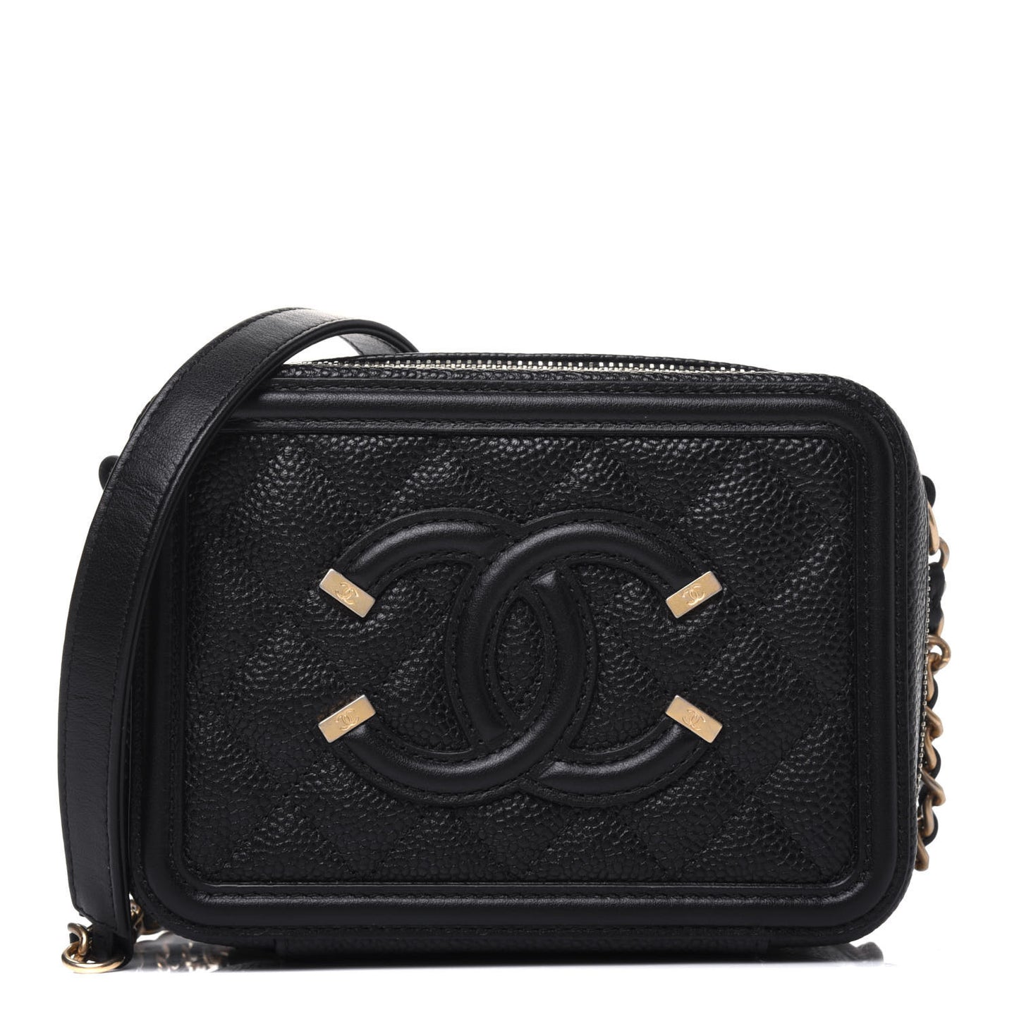 Caviar Quilted CC Filigree Vanity Clutch With Chain Black