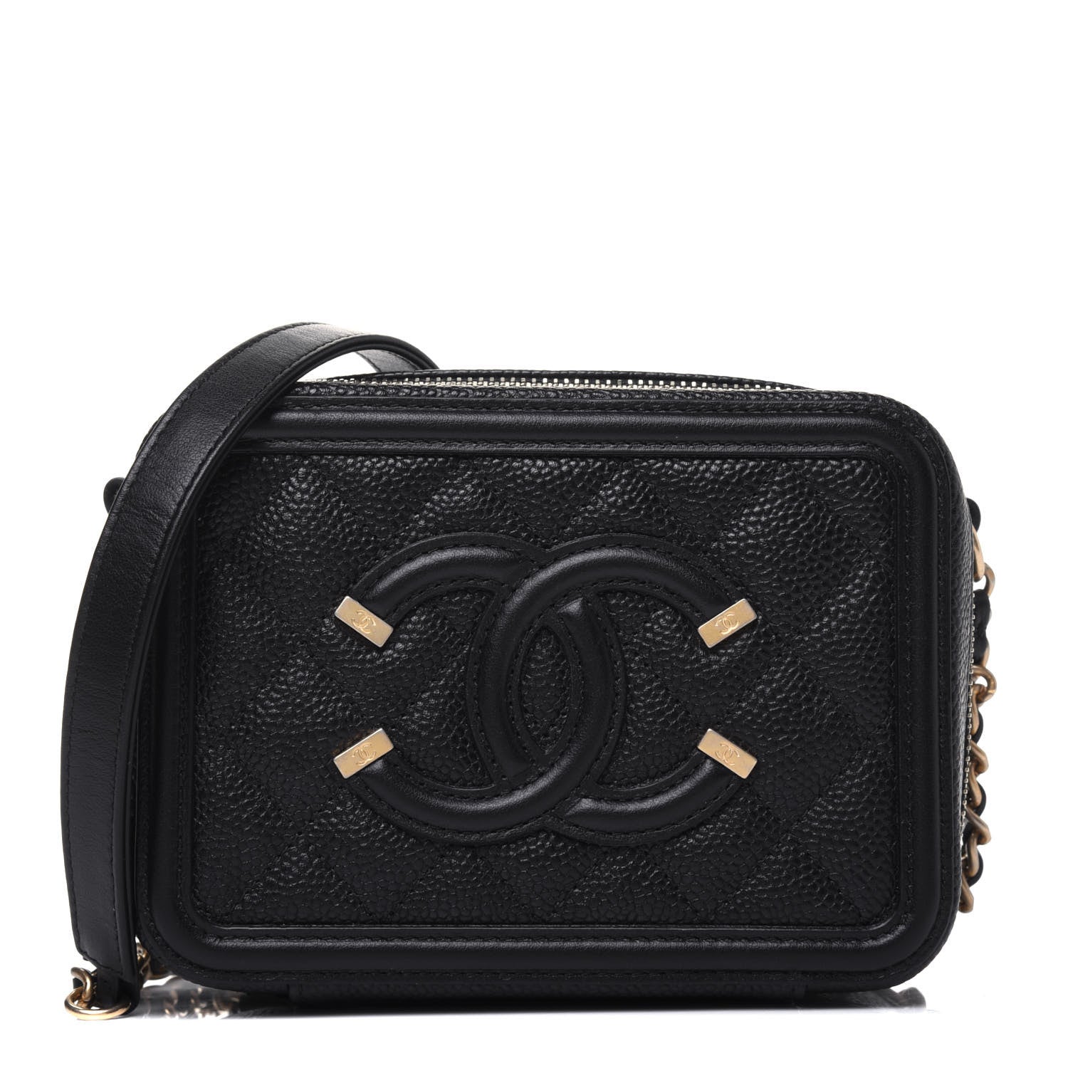 Chanel Caviar Quilted CC Filigree Vanity Clutch With Chain Black 1 of 11