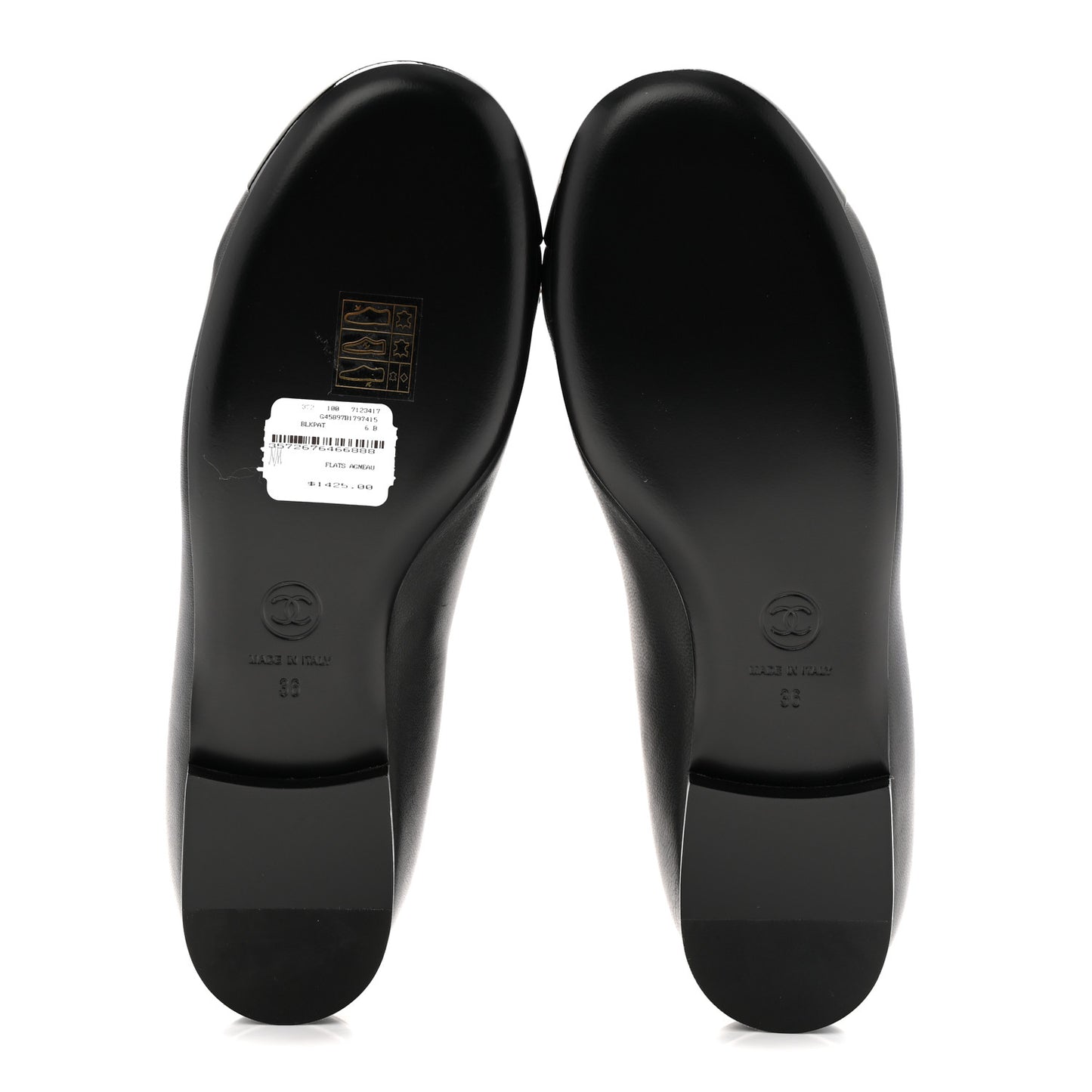 Lambskin Patent Cap Toe Chain Around Ballerina Flats 36 Black