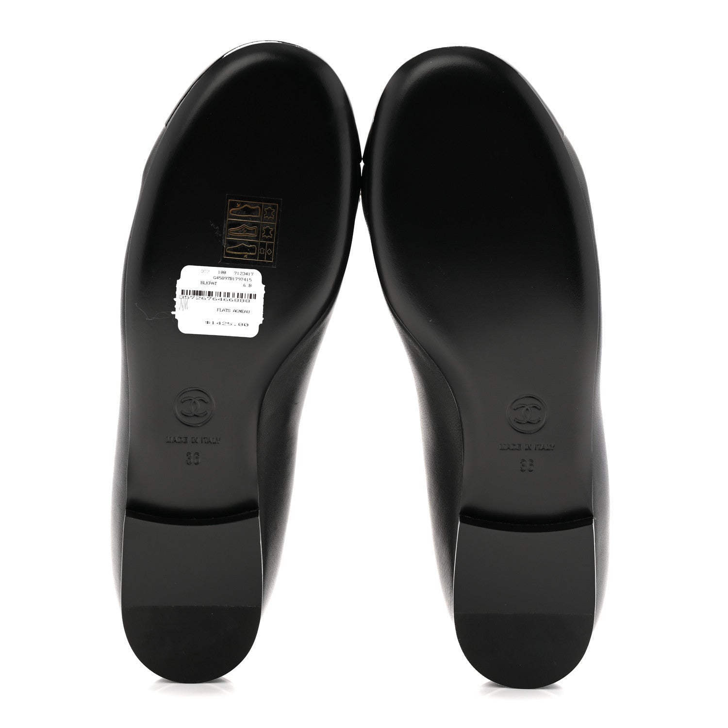 Chanel Lambskin Patent Cap Toe Chain Around Ballerina Flats 36 Black 6 of 10