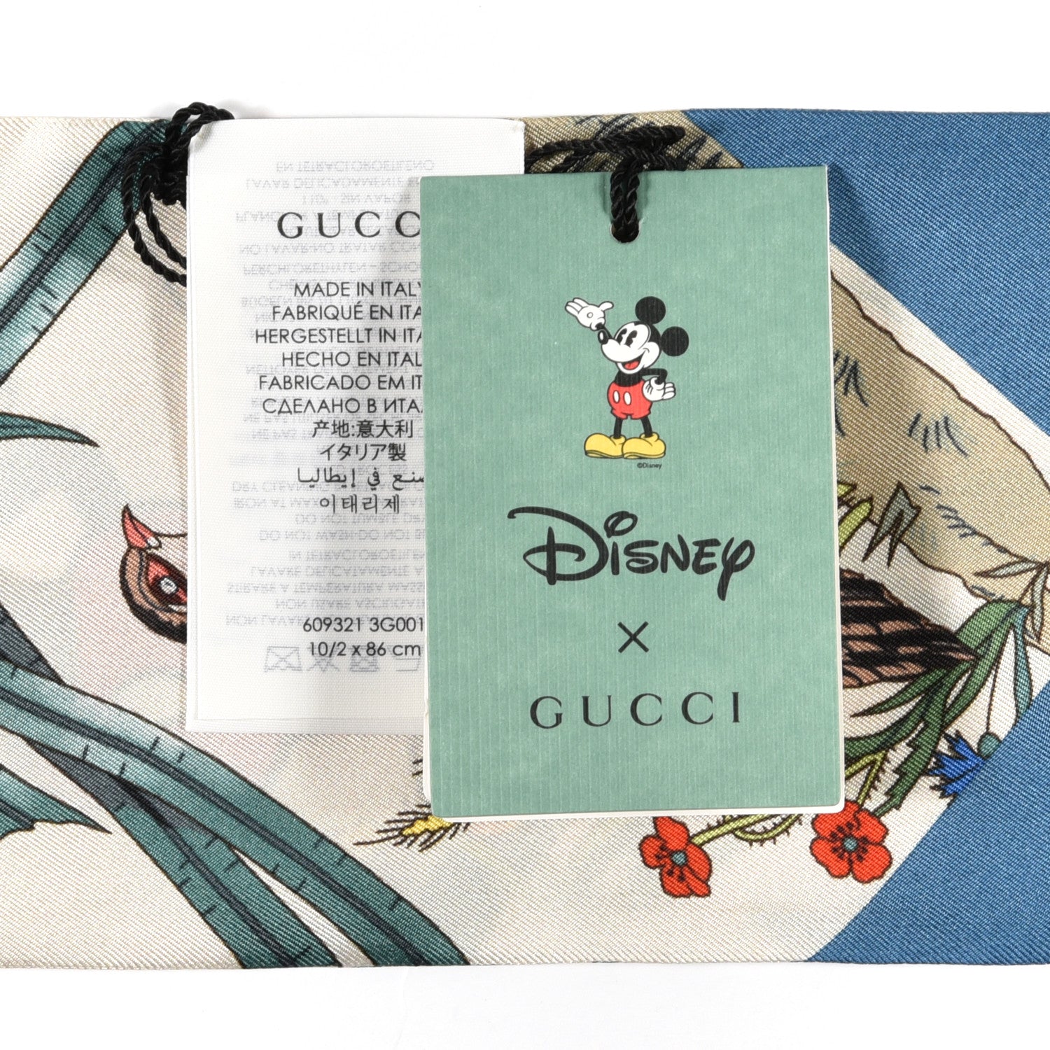 Gucci X DISNEY Silk Twill Mickey Lac Neck Bow Scarf Ivory Blue 4 of 4