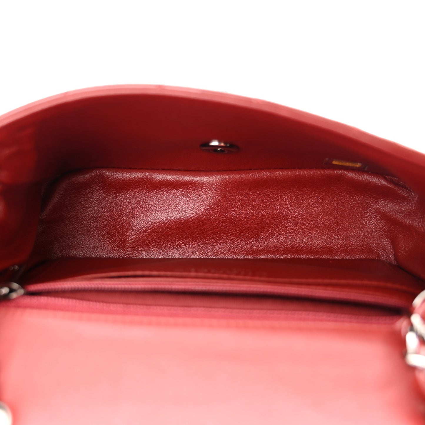 Patent Calfskin Quilted Mini Rectangular Flap Dark Red