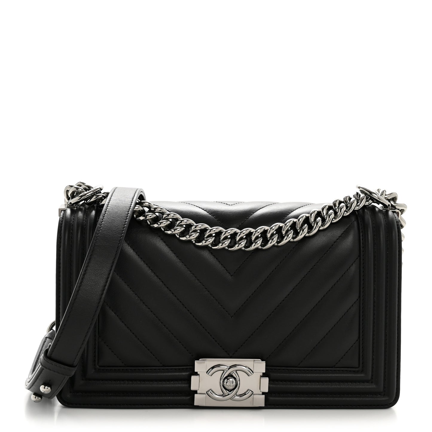 Lambskin Chevron Quilted Medium Boy Flap Black