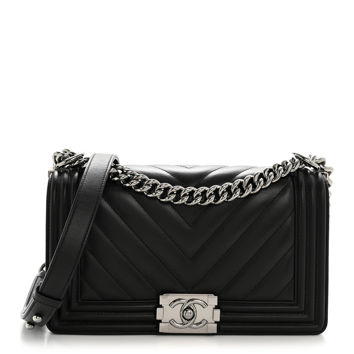 Chanel Lambskin Chevron Quilted Medium Boy Flap Black 1 of 13