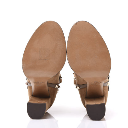 Valentino Garavani Suede Rockstud Double Buckle 100mm Block Heel Ankle Boots 35.5 Nocciola 5 of 9