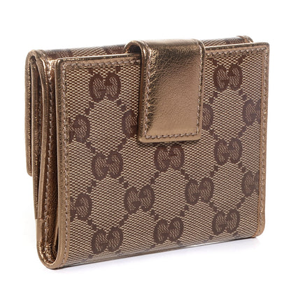 Gucci Crystal Monogram Metal Bar French Flap Wallet Gold 3 of 8