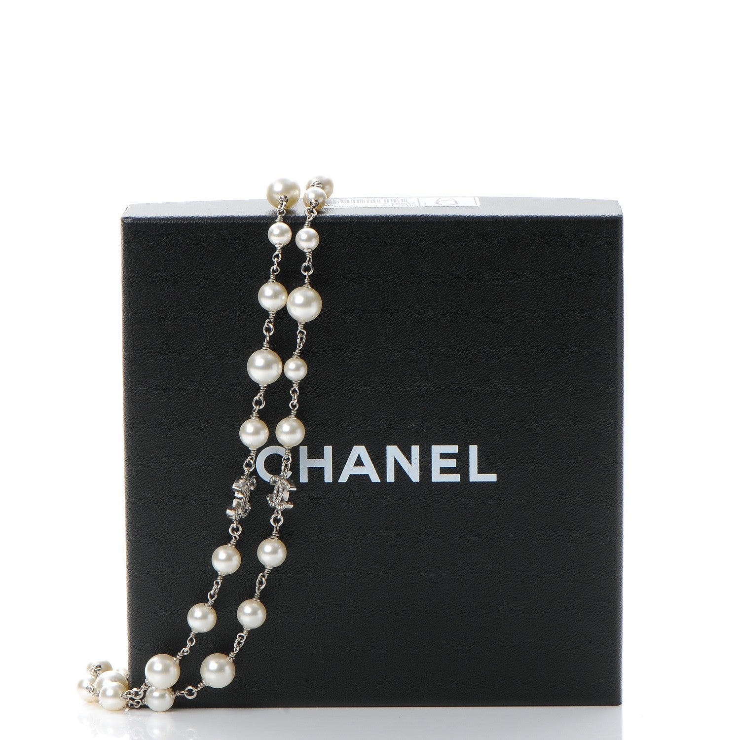 Chanel Crystal Pearl CC Long Necklace Silver 7 of 7