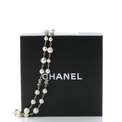 Chanel Crystal Pearl CC Long Necklace Silver 7 of 7