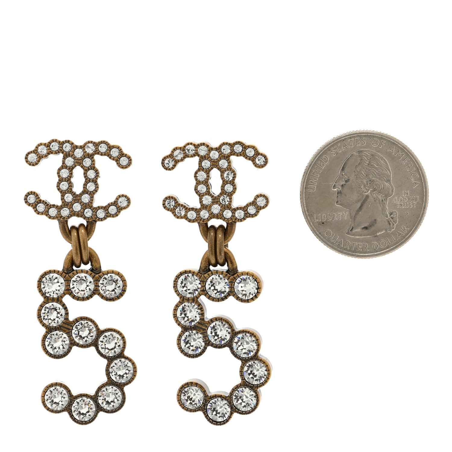 Chanel Metal Crystal City of Lights No 5 Drop Earrings Gold 2 of 4