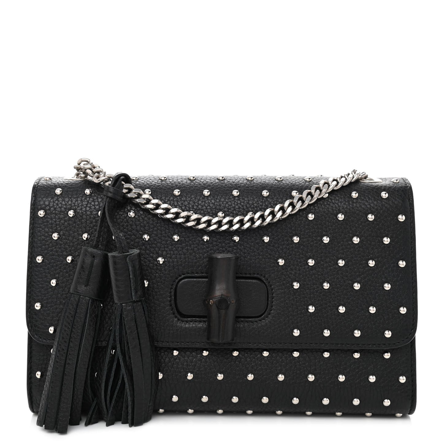 Calfskin Studded Medium Miss Bamboo Shoulder Bag Black