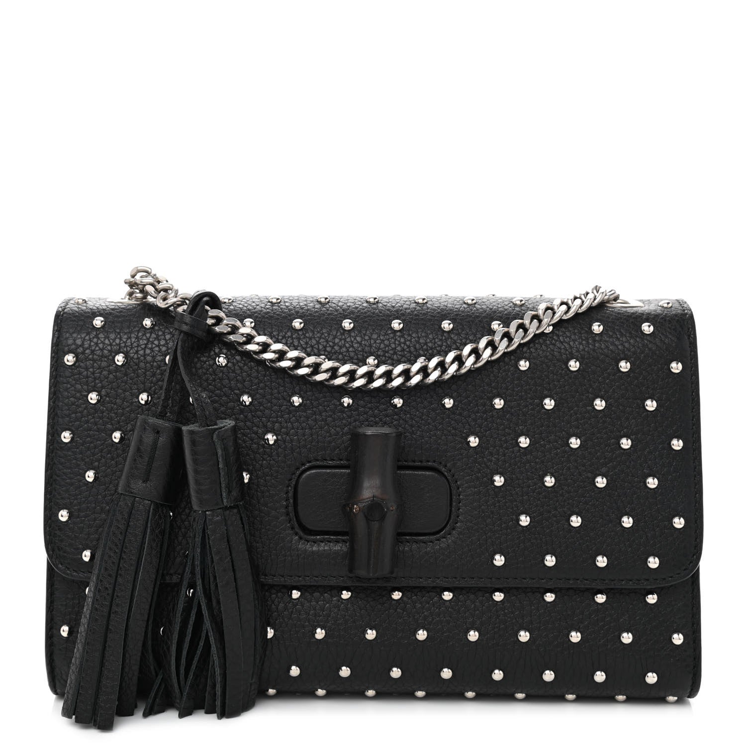 Gucci Calfskin Studded Medium Miss Bamboo Shoulder Bag Black 1 of 11