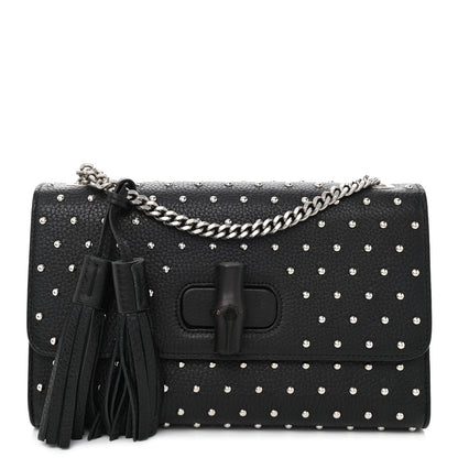 Gucci Calfskin Studded Medium Miss Bamboo Shoulder Bag Black 1 of 11