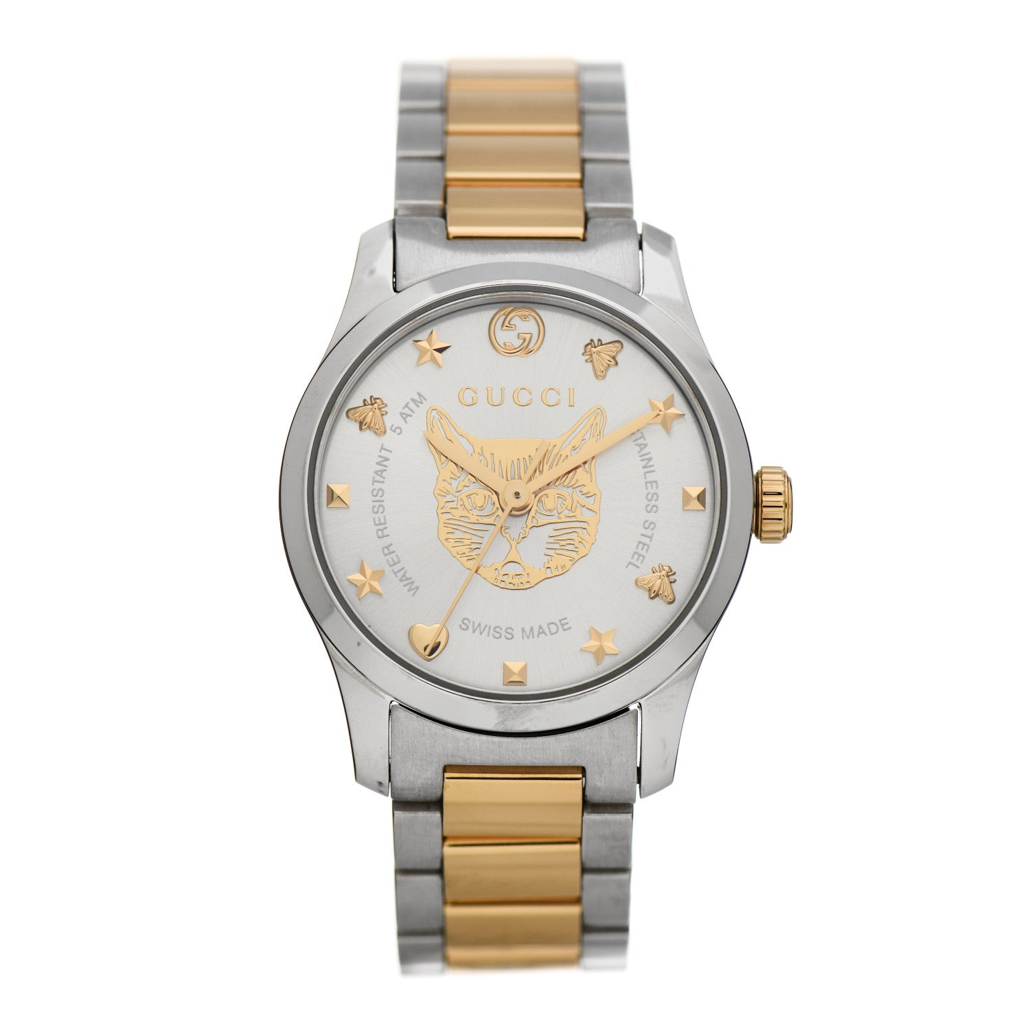 Gucci Stainless Steel 27mm G-Timeless Two Tone Cat Quartz Watch 1 of 6