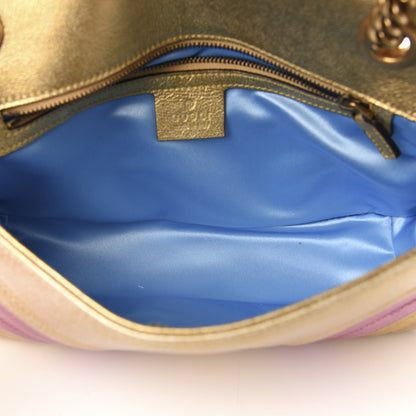 Gucci Metallic Calfskin Matelasse Small GG Marmont Shoulder Bag Gold Pink 5 of 11