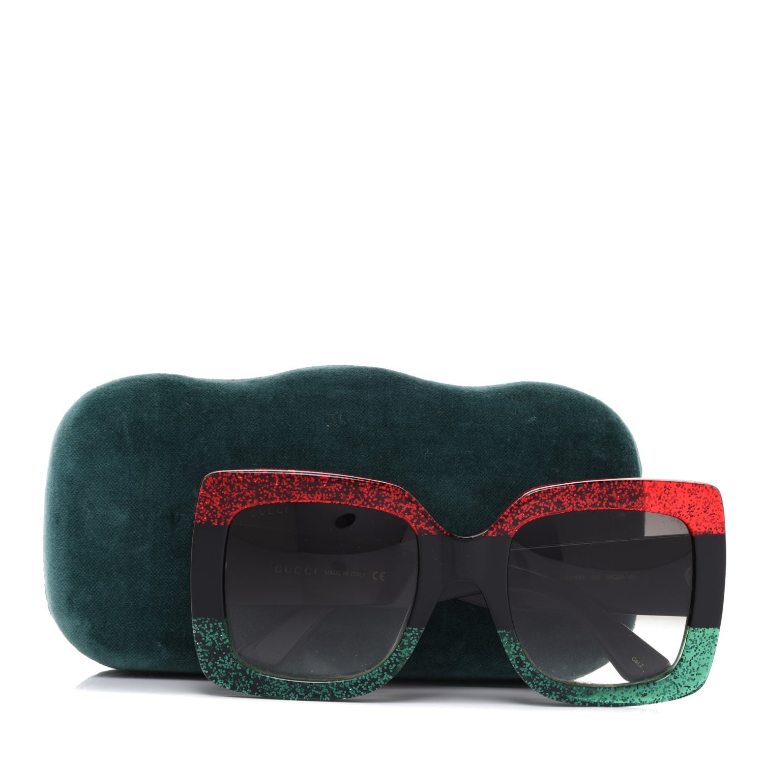 Gucci Acetate Square Frame Sunglasses GG0083S Glitter Red Black Green 8 of 8