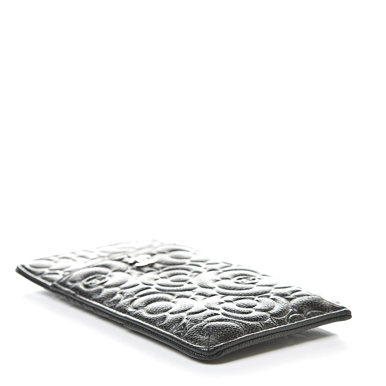Chanel Caviar Camellia Embossed Classic Flat Wallet Pouch Black 4 of 8