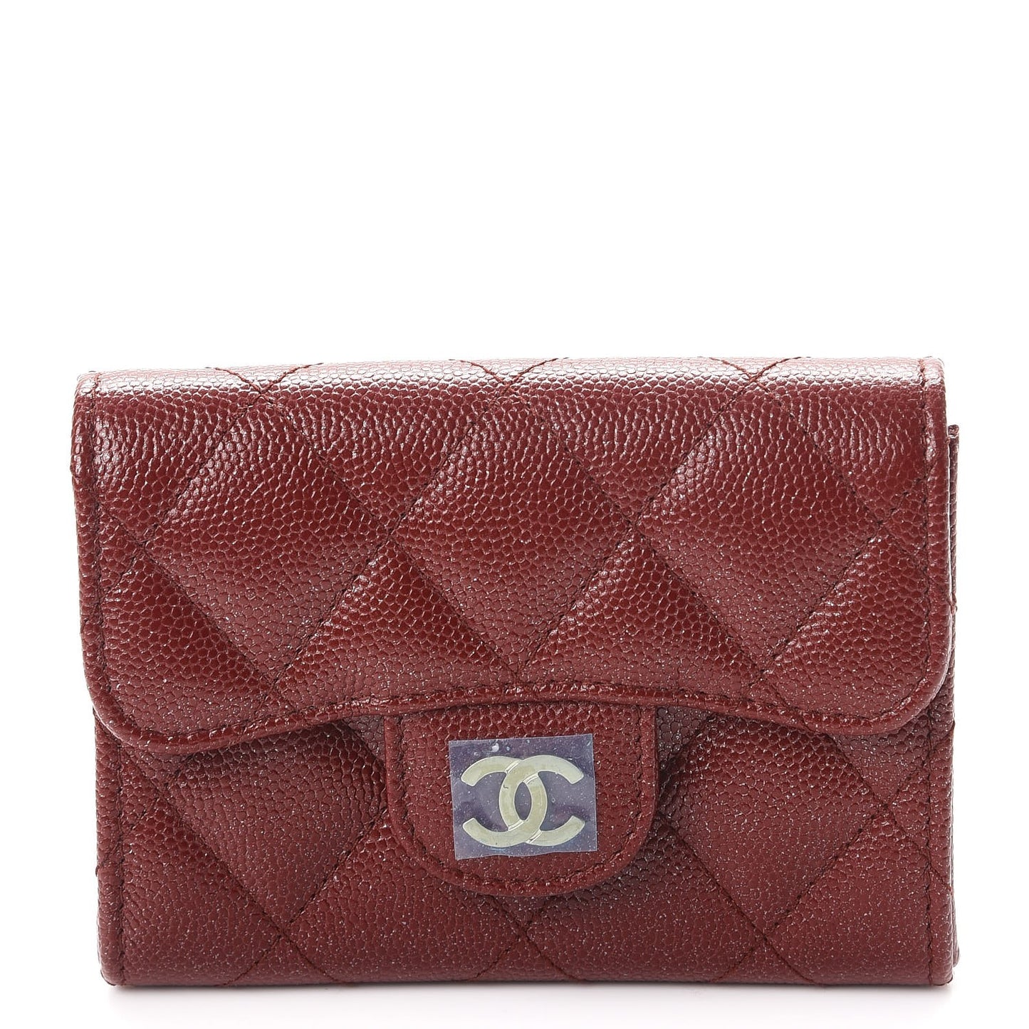 Iridescent Caviar Quilted Card Holder Burgundy