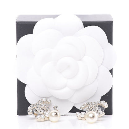 Chanel Pearl Crystal CC Drop Earrings Gold Pearly White 5 of 6