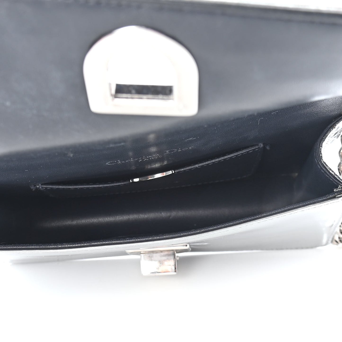 Metallic Patent Micro-Cannage Mini Diorama Flap Bag Silver