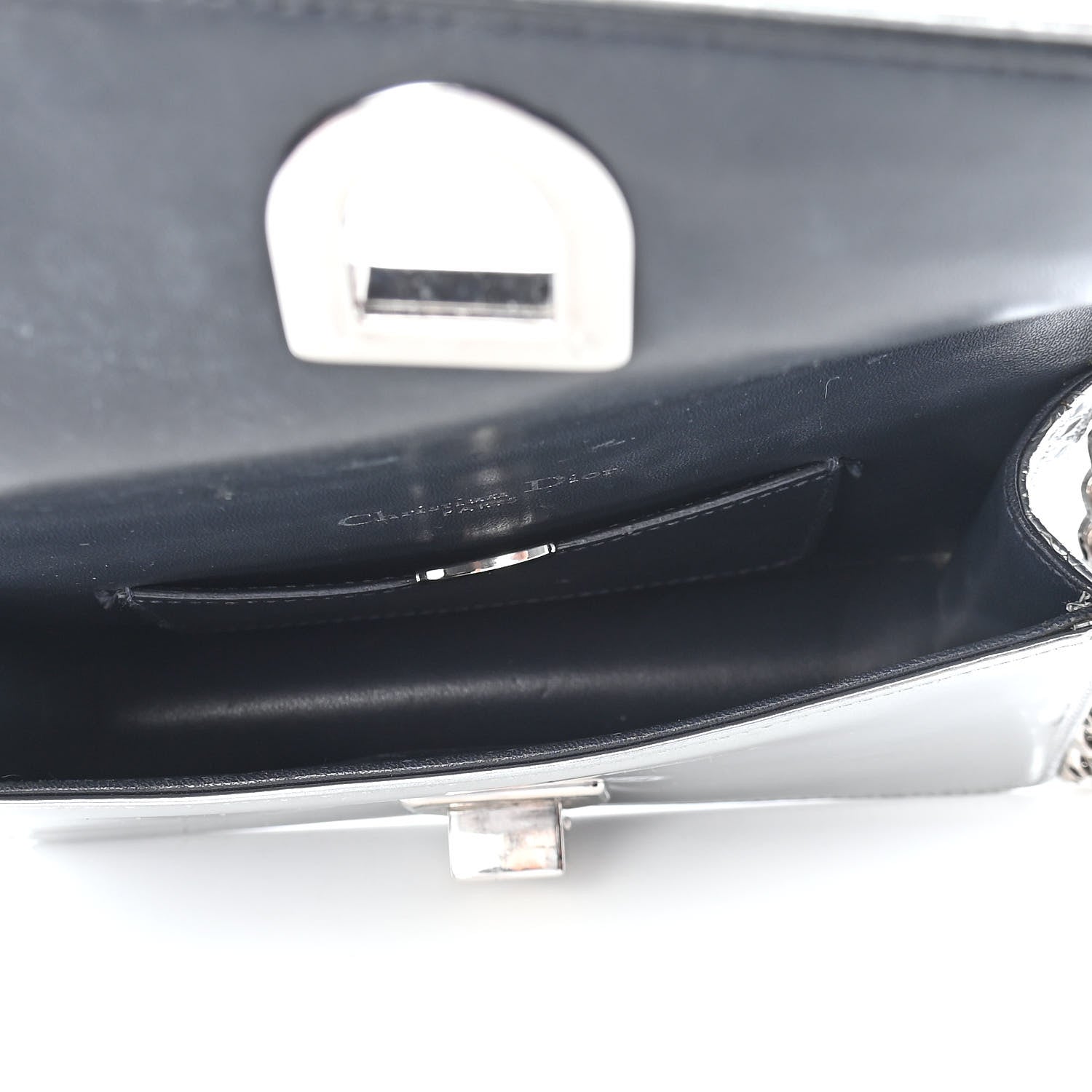 Christian Dior Metallic Patent Micro-Cannage Mini Diorama Flap Bag Silver 4 of 9