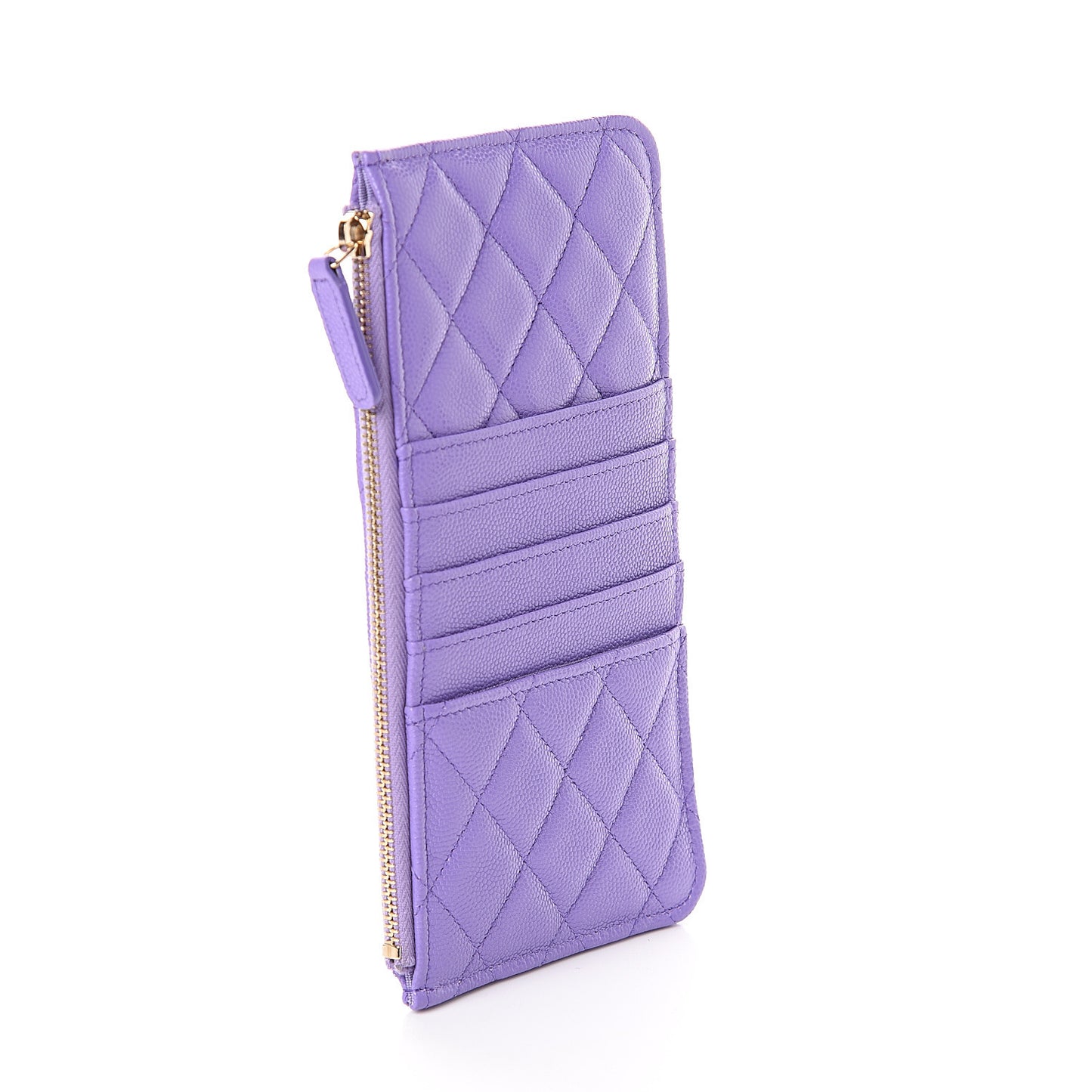 Caviar Quilted Classic Flat Wallet Pouch Purple