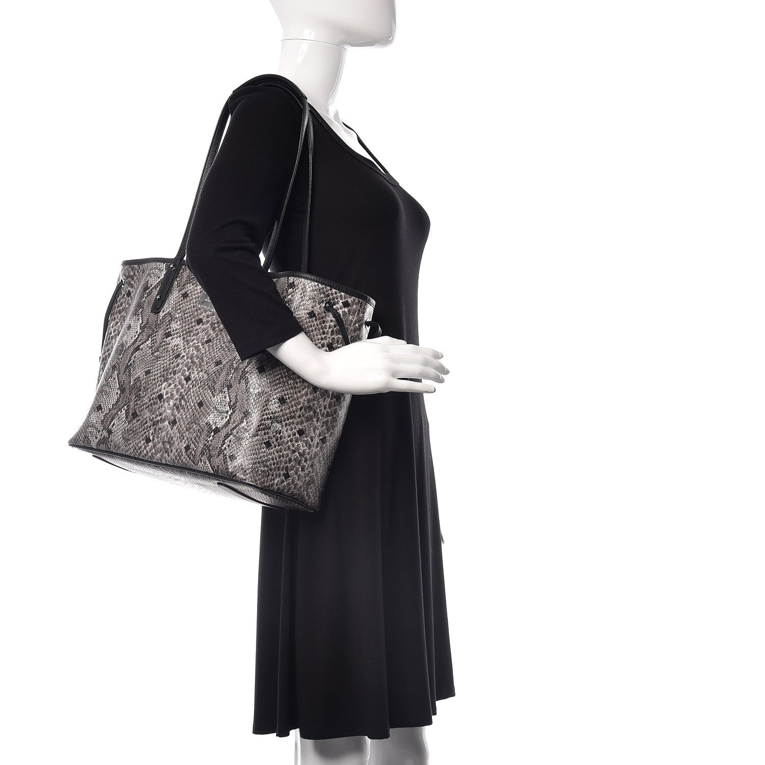 MCM Visetos Snakeskin Embossed Medium Shopper Tote Grey 2 of 13