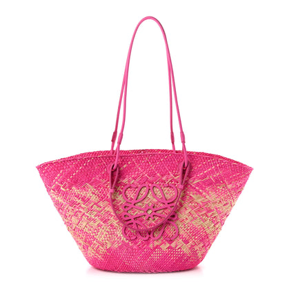 Loewe Iraca Palm Calfskin Small Anagram Basket Bag Fuchsia 1 of 9