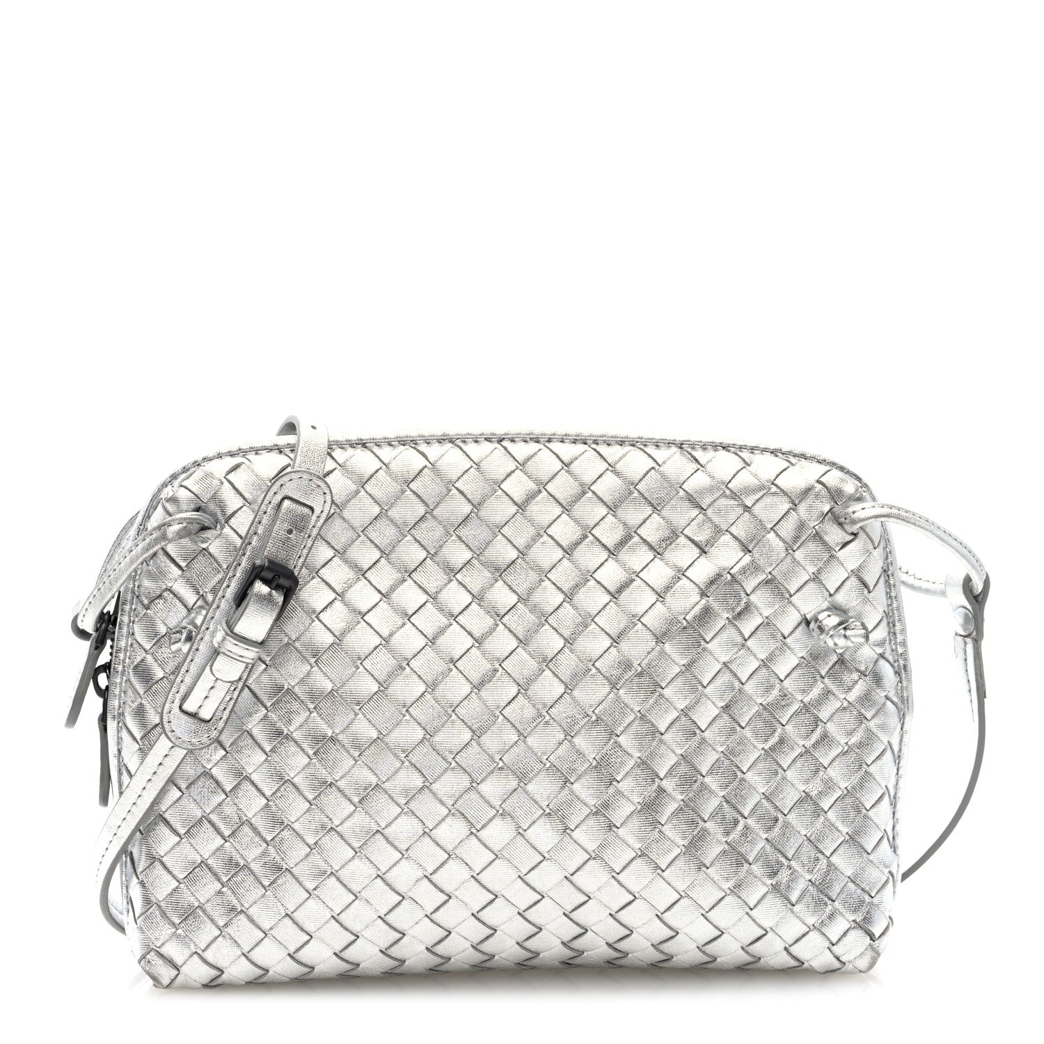 Bottega Veneta Metallic Nappa Intrecciato Nodini Crossbody Messenger Silver 1 of 9