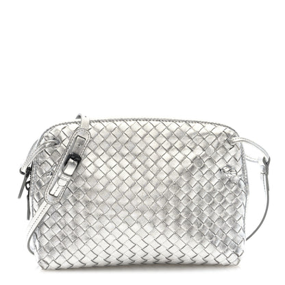 Bottega Veneta Metallic Nappa Intrecciato Nodini Crossbody Messenger Silver 1 of 9