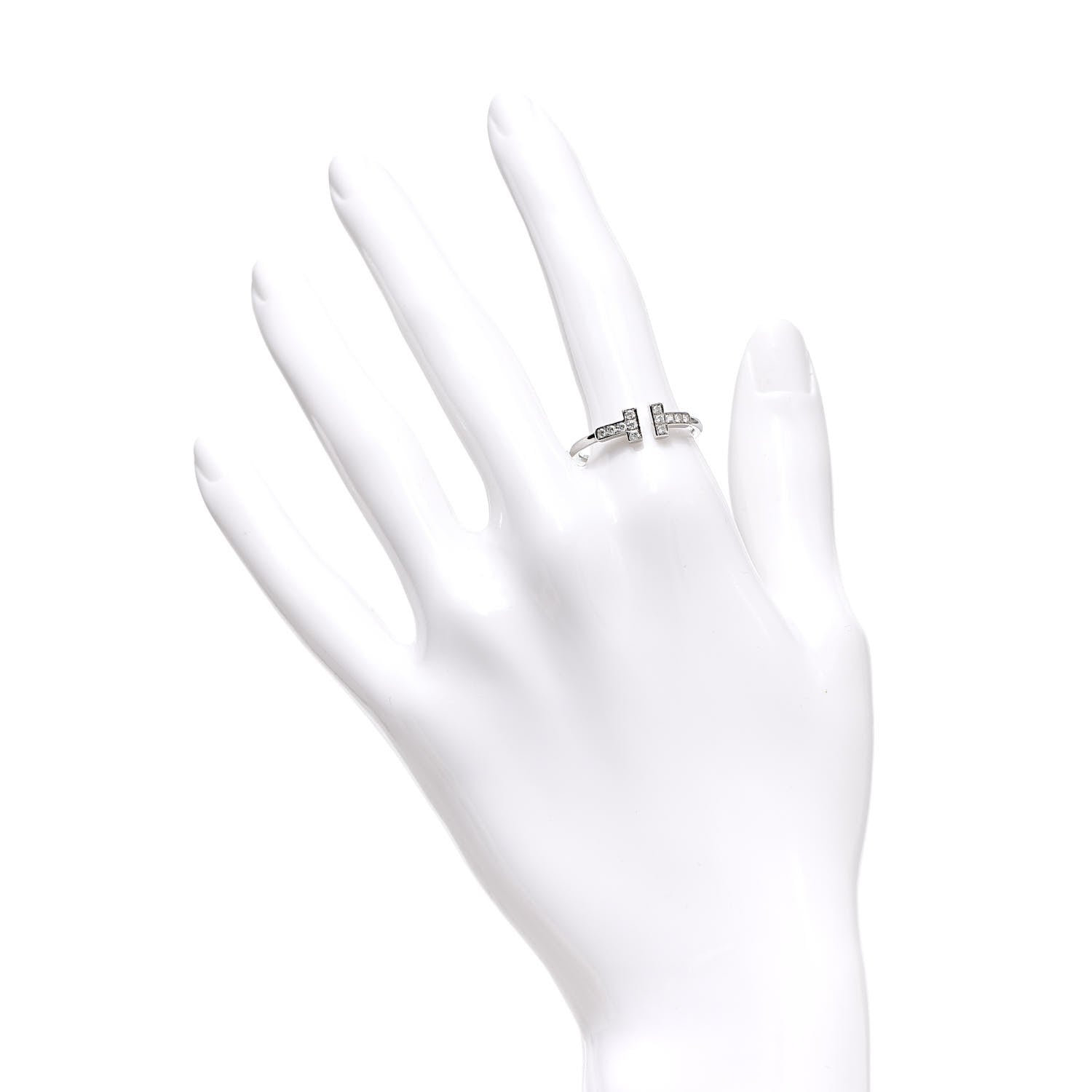 Tiffany 18K White Gold Diamond T Wire Ring 57 8 2 of 5
