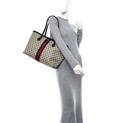 Gucci GG Supreme Monogram Textured Calfskin Web Medium Ophidia Shopping Tote Beige Blue 2 of 10