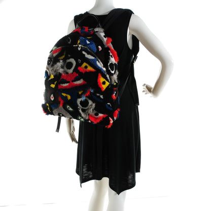 Fendi Shearling Patchwork Monster Eyes Backpack Black Multicolor 2 of 8