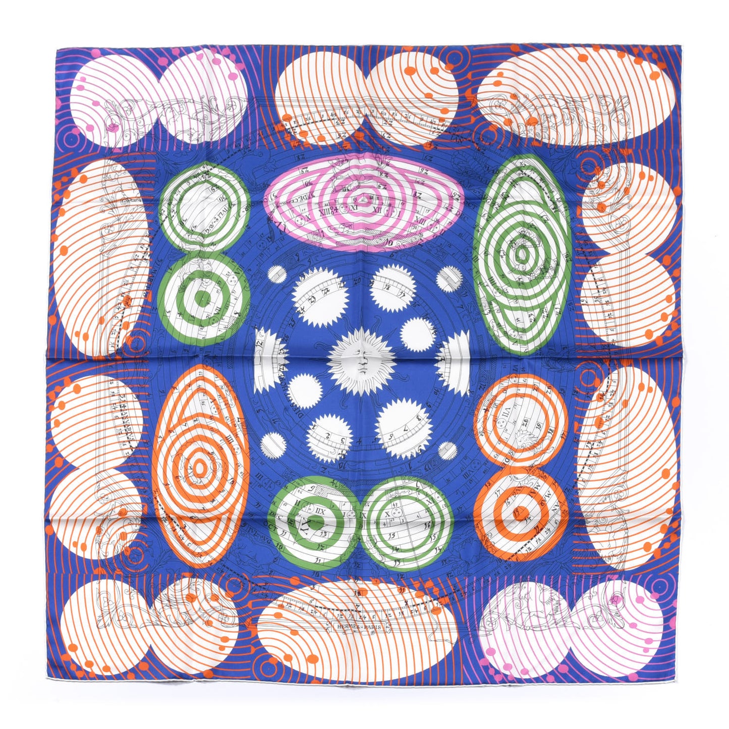 Silk Double Face Astronomie Astrologie Scarf 90 Bleu Roy Rose Orange