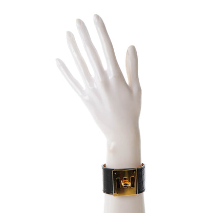 Hermes Shiny Alligator Kelly Dog Cuff Black 2 of 7