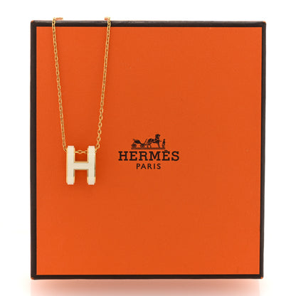 Hermes Lacquered Gold Pop H Pendant Necklace White 6 of 6