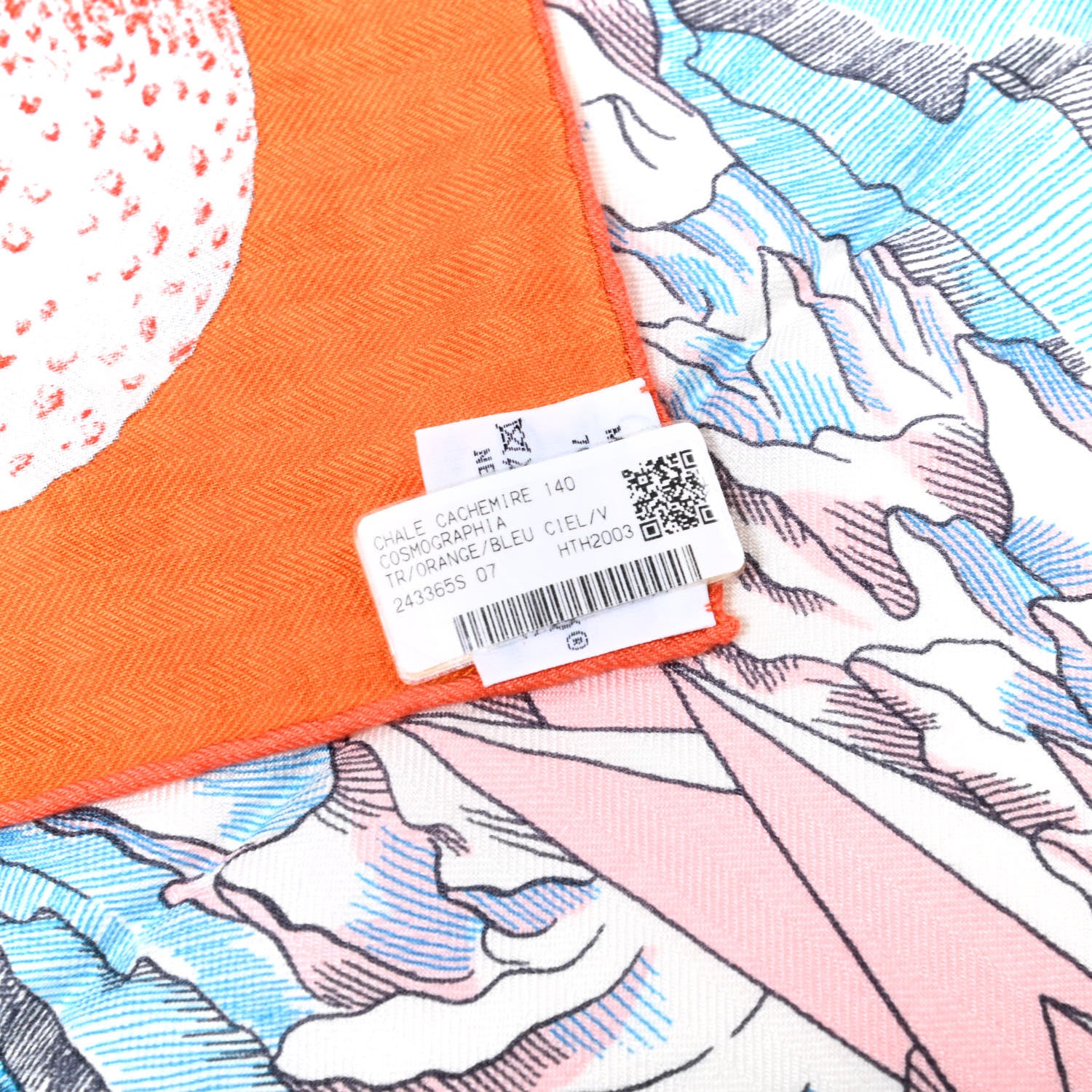 Hermes Silk Cashmere Cosmographia Universalis Shawl 140 Orange Bleu Ciel 2 of 6