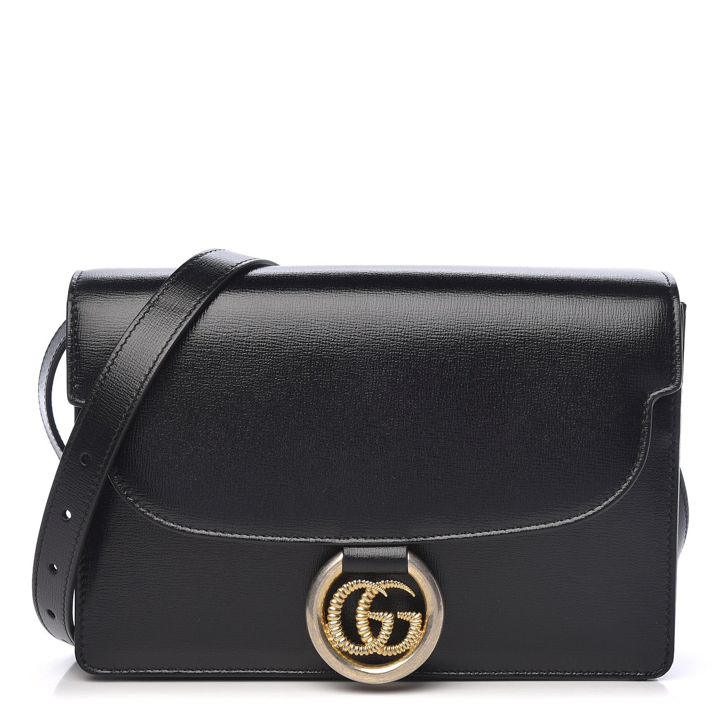 Textured Calfskin Small Torchon GG Ring Shoulder Bag Black