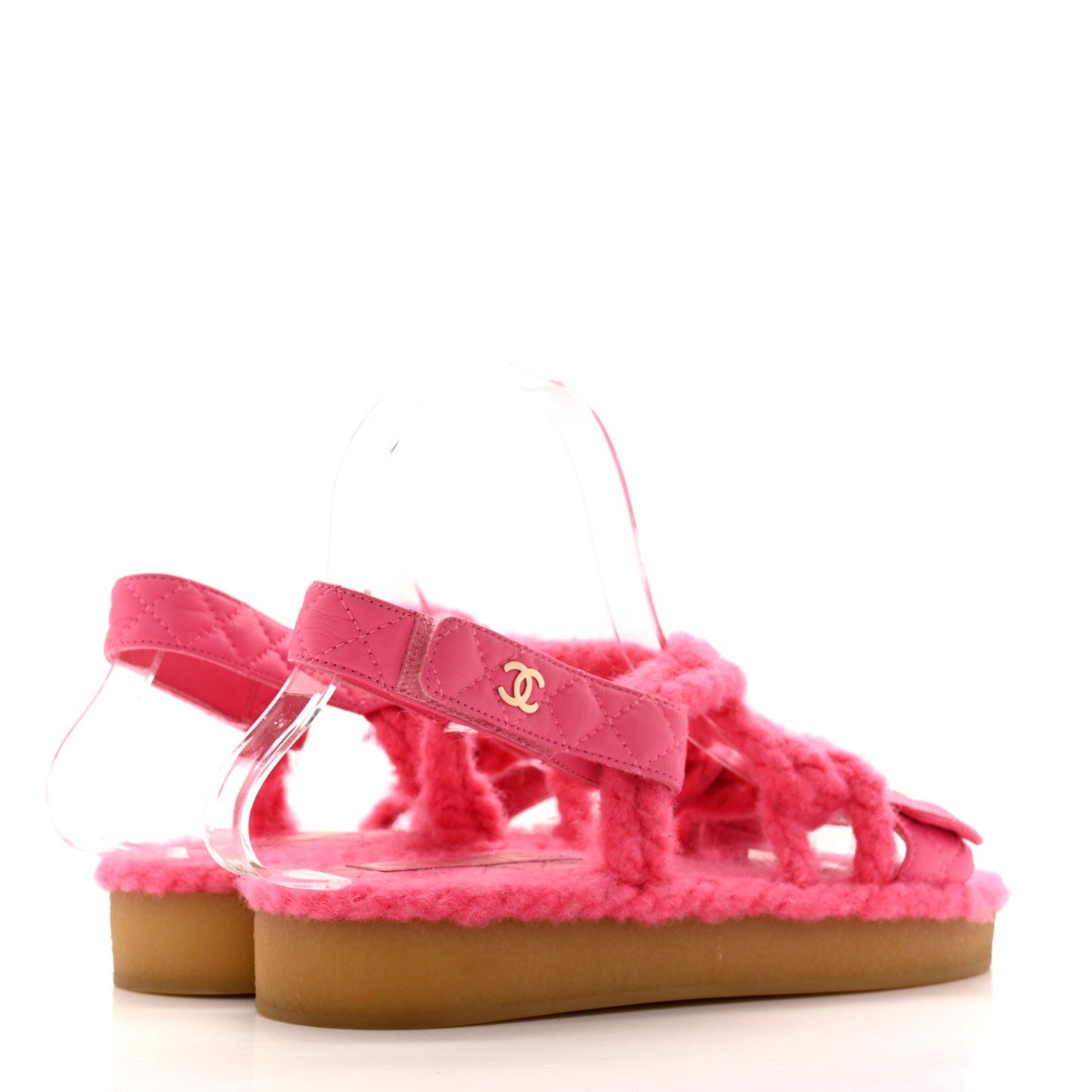 Cord Lambskin Quilted Logo Sandals 36 Pink