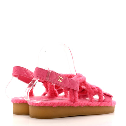 Chanel Cord Lambskin Quilted Logo Sandals 36 Pink 5 of 11