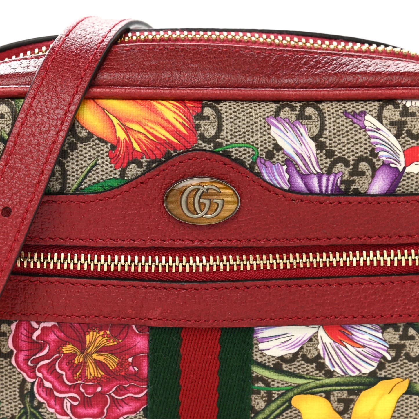GG Supreme Monogram Flora Web Mini Ophidia Shoulder Bag Red