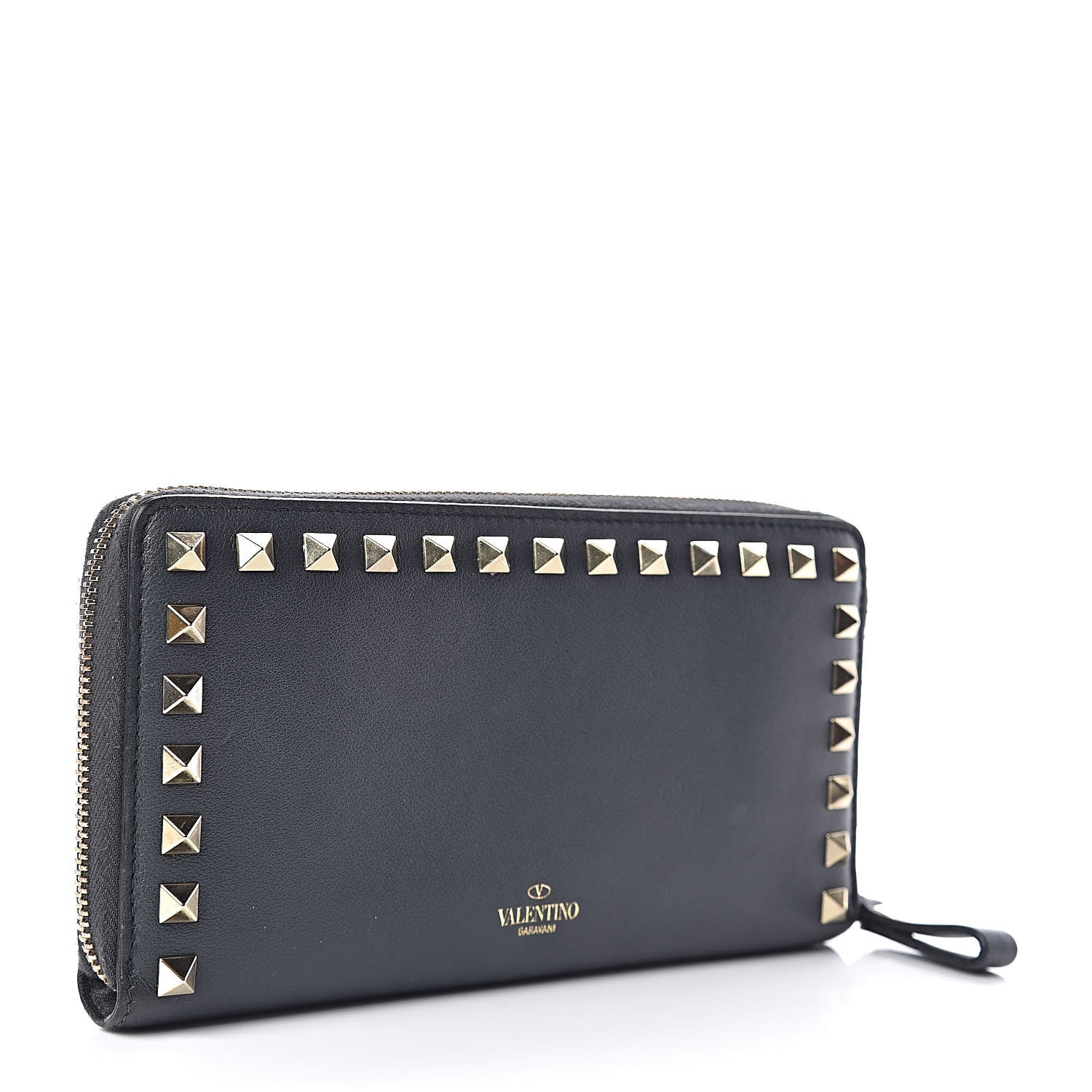 Valentino Garavani Calfskin Rockstud Zip Around Wallet Grey 3 of 7