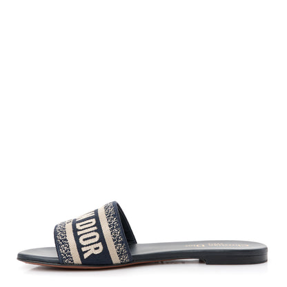 Christian Dior Canvas Embroidered Dway Mules Slide Sandals 37.5 Deep Blue 1 of 10